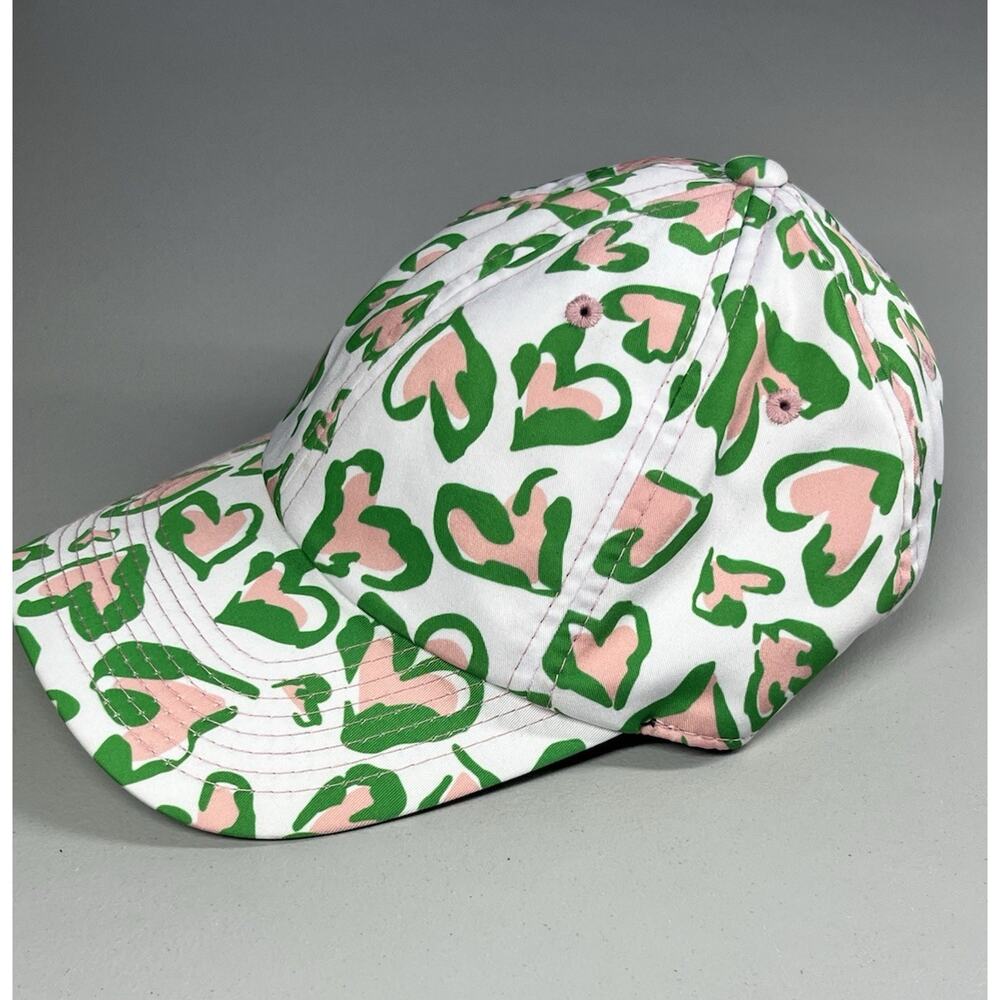 Heart Print Hat Ball Cap with Satin Lining Adjustable White Green Pink - Picture 3 of 9
